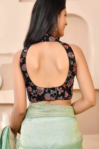 Embroidered Halter Neck Saree Blouse