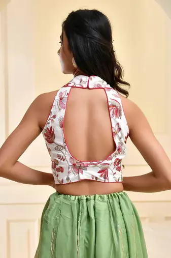 Embroidered Halter Neck Saree Blouse