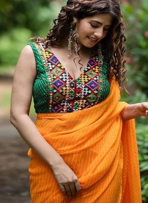 Lehriya Printed with Embroidered Saree Blouse 1