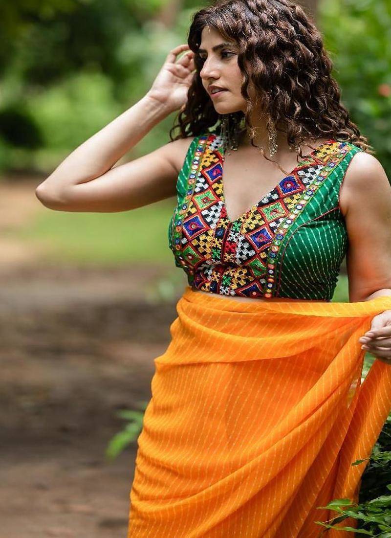 Lehriya Printed with Embroidered Saree Blouse