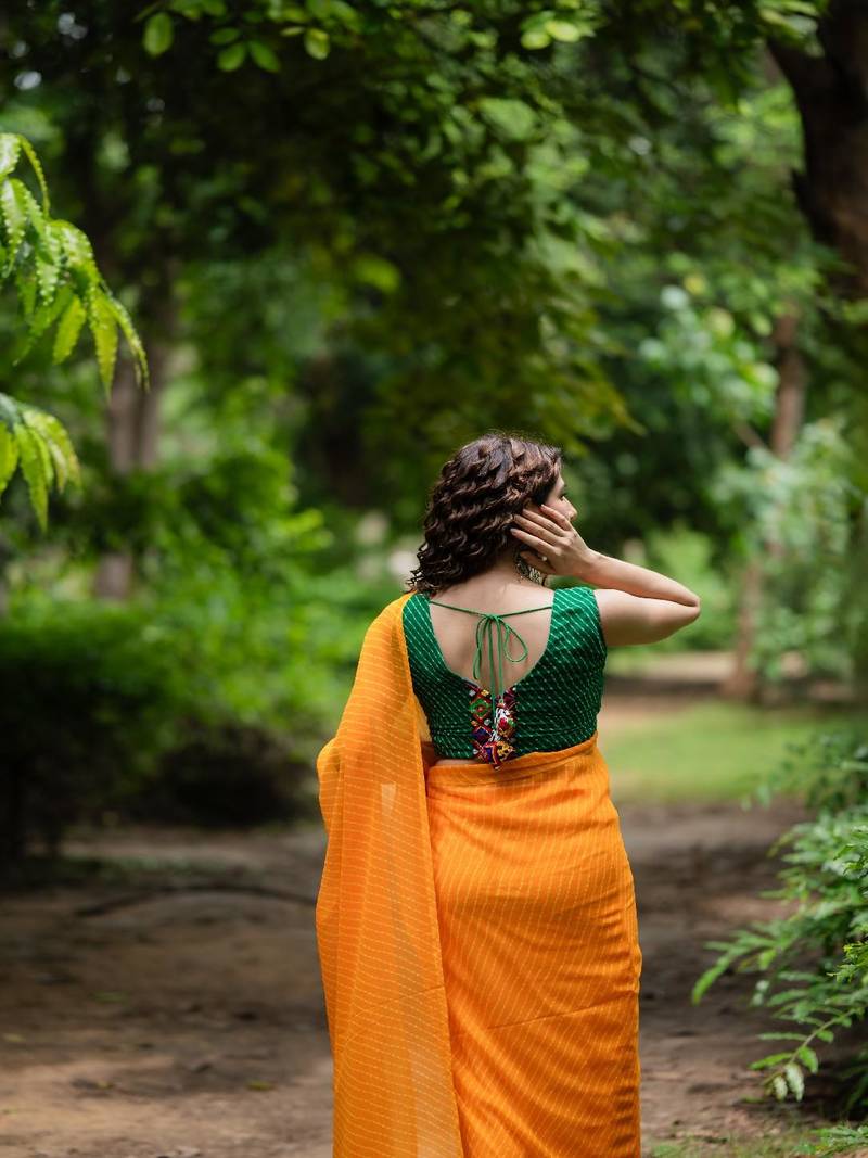 Lehriya Printed with Embroidered Saree Blouse