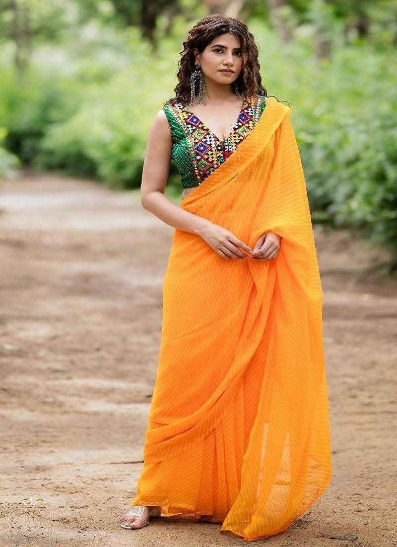 Lehriya Printed with Embroidered Saree Blouse