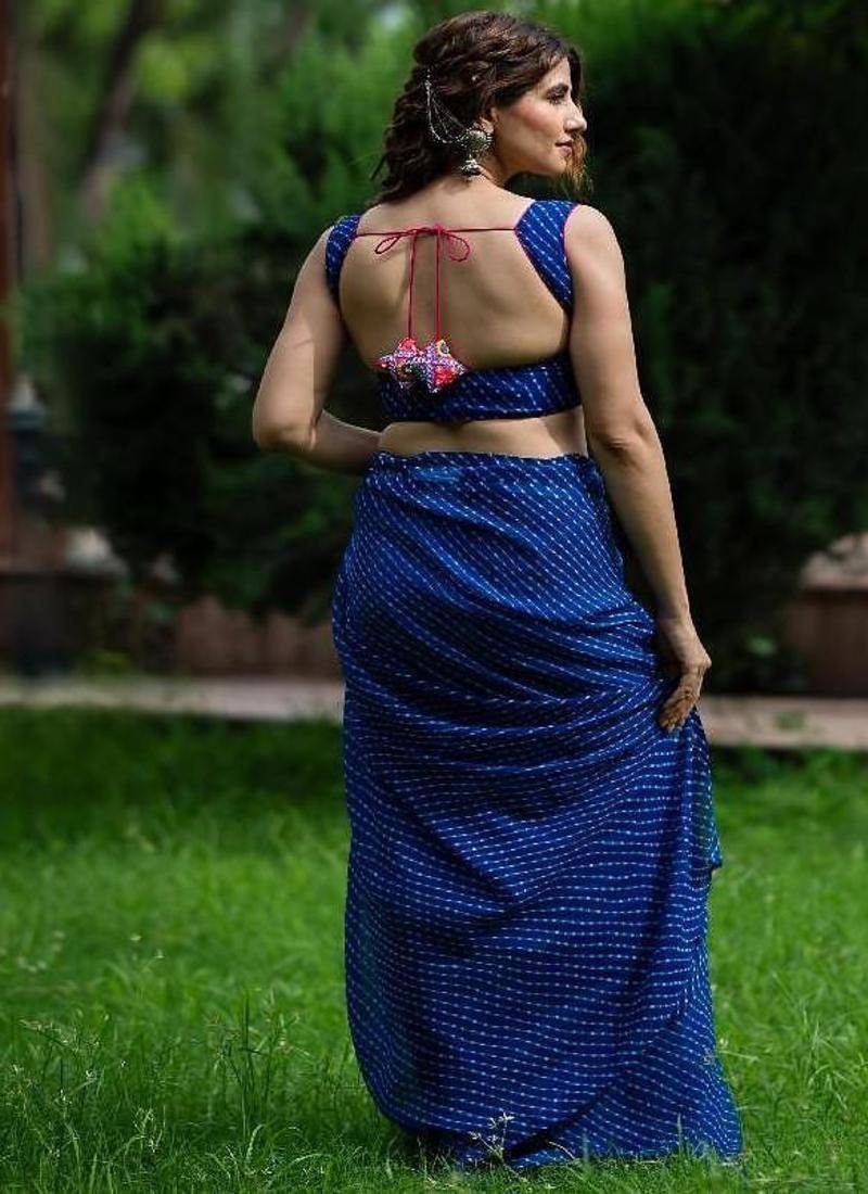 Lehriya Printed with Embroidered Sleeveless Saree Blouse