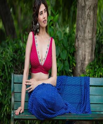 Lehriya Printed with Embroidered Sleeveless Saree Blouse 1