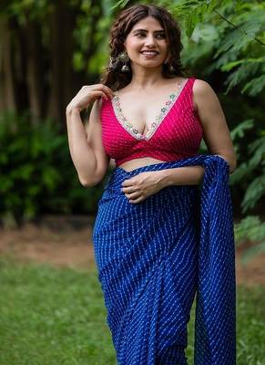 Lehriya Printed with Embroidered Sleeveless Saree Blouse 2