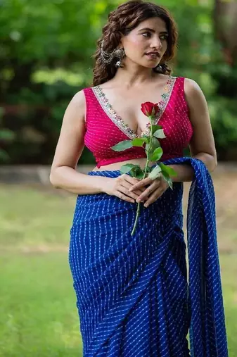 Lehriya Printed with Embroidered Sleeveless Saree Blouse