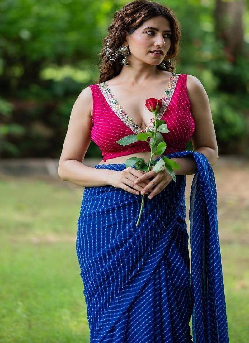 Lehriya Printed with Embroidered Sleeveless Saree Blouse