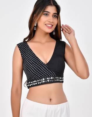 Lehriya Printed with Embroidered Sleeveless Saree Blouse 1
