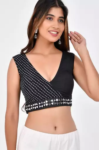 Lehriya Printed with Embroidered Sleeveless Saree Blouse