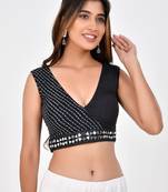 Lehriya Printed with Embroidered Sleeveless Saree Blouse