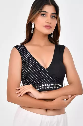 Lehriya Printed with Embroidered Sleeveless Saree Blouse