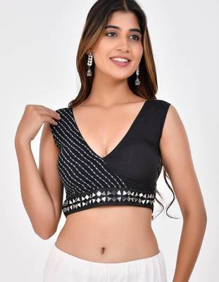 Lehriya Printed with Embroidered Sleeveless Saree Blouse 3