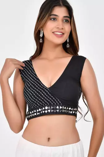 Lehriya Printed with Embroidered Sleeveless Saree Blouse