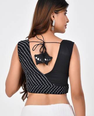 Lehriya Printed with Embroidered Sleeveless Saree Blouse 4