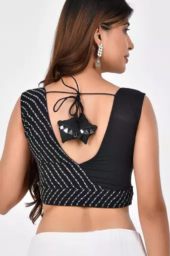 Lehriya Printed with Embroidered Sleeveless Saree Blouse