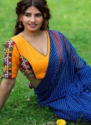 Lehriya Printed with Embroidered Saree Blouse 1