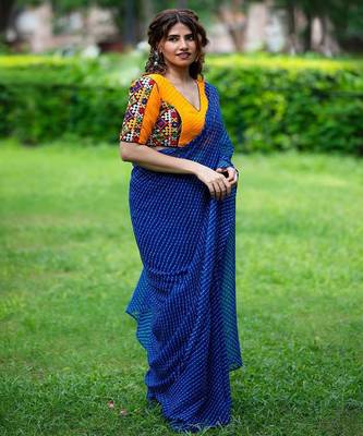 Lehriya Printed with Embroidered Saree Blouse 2