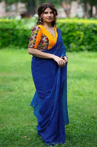 Lehriya Printed with Embroidered Saree Blouse