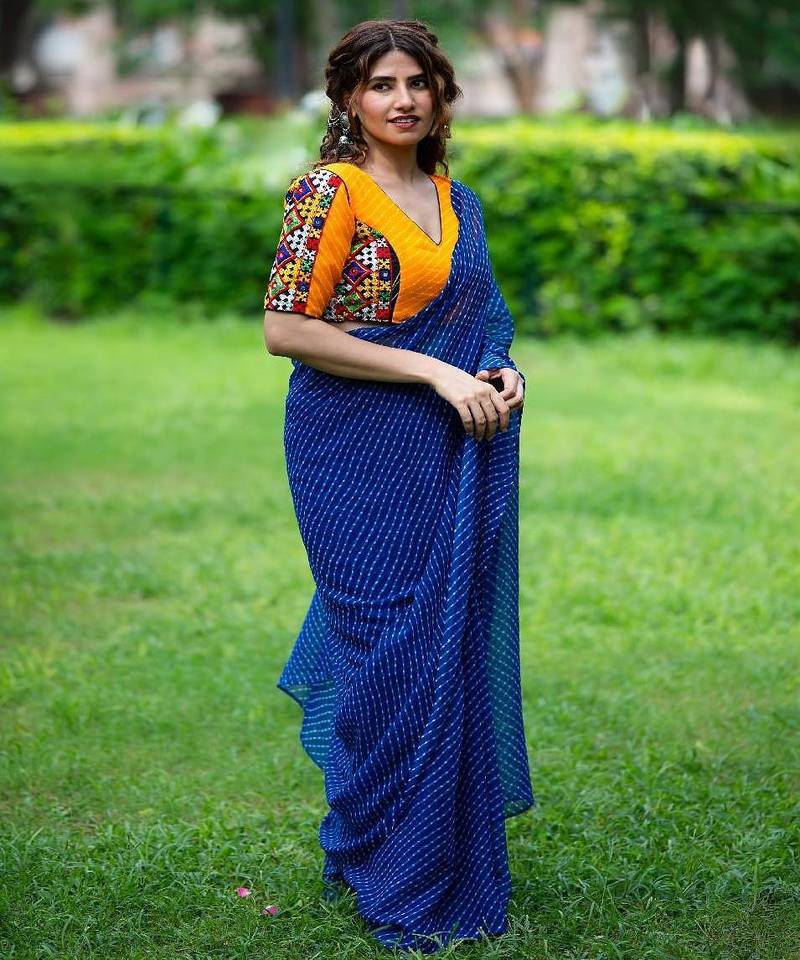 Lehriya Printed with Embroidered Saree Blouse