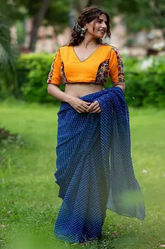 Lehriya Printed with Embroidered Saree Blouse