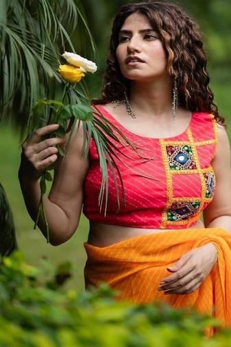 Lehriya Printed with Embroidered Sleeveless Saree Blouse