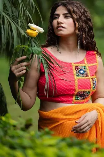 Lehriya Printed with Embroidered Sleeveless Saree Blouse