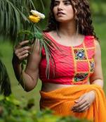 Lehriya Printed with Embroidered Sleeveless Saree Blouse