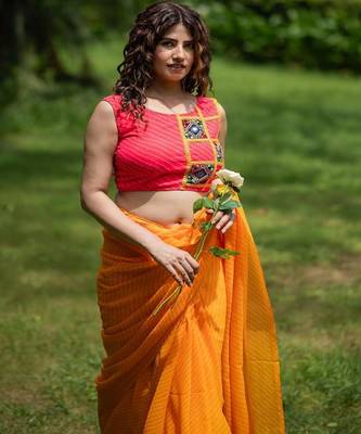 Lehriya Printed with Embroidered Sleeveless Saree Blouse 2