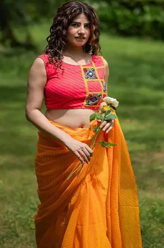 Lehriya Printed with Embroidered Sleeveless Saree Blouse