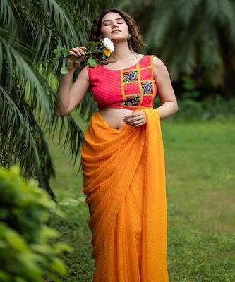 Lehriya Printed with Embroidered Sleeveless Saree Blouse 4