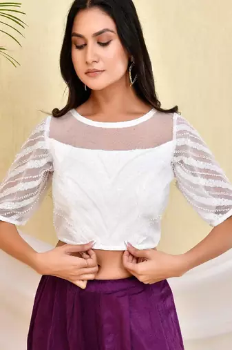 Sequinned Pearl-Studded Padded Saree Blouse