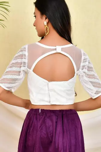 Sequinned Pearl-Studded Padded Saree Blouse