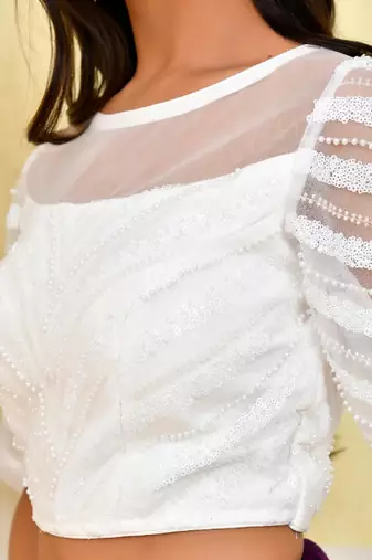 Sequinned Pearl-Studded Padded Saree Blouse