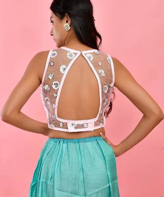 V-Neck Sleeveless Embellished Saree Blouse 3