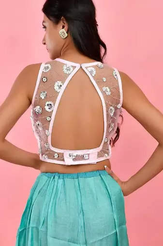 V-Neck Sleeveless Embellished Saree Blouse