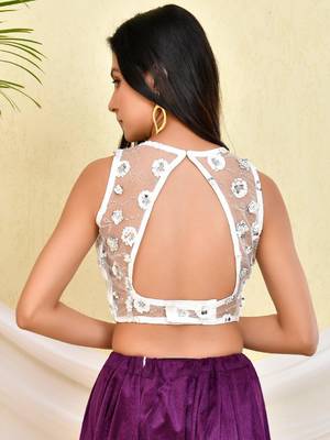 Women Floral Sequined Sleeveless Padded Saree Blouse 3