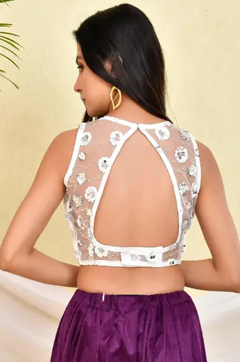 Women Floral Sequined Sleeveless Padded Saree Blouse