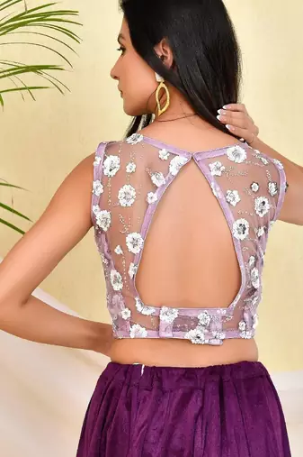 Floral Sequined Embellished Padded Saree Blouse