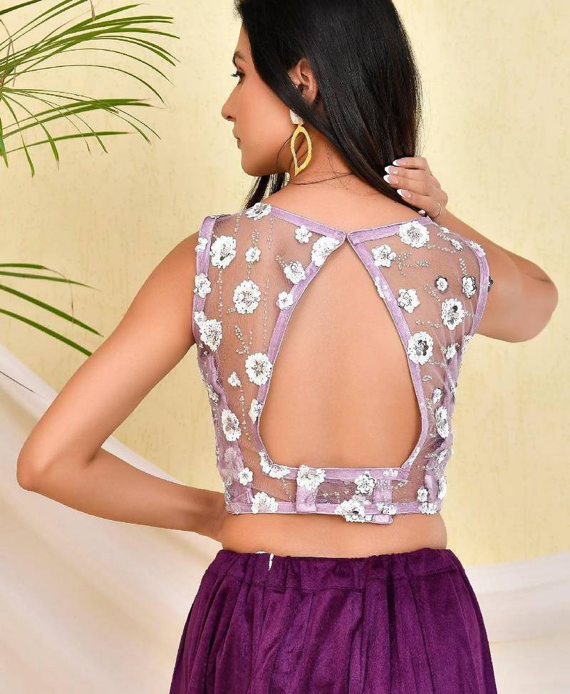 Floral Sequined Embellished Padded Saree Blouse