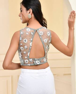 Floral Sequined Sleeveless Padded Saree Blouse 3