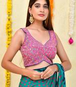 Floral Position Print Sleeveless Padded Saree Blouse