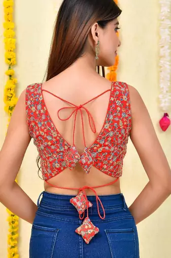 Floral Embroidered Saree Blouse