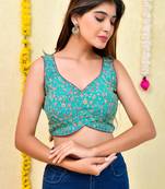 Floral Printed Embroidered Sweet Heart Neck Padded Saree Blouse