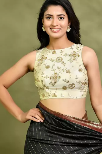Amodin Designer Studio Women Floral Cutdana Embellished Padded Saree Blouse