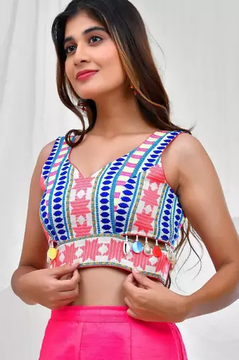 Geometric Print Jacquard Sweet Heart Neck Padded Saree Blouse