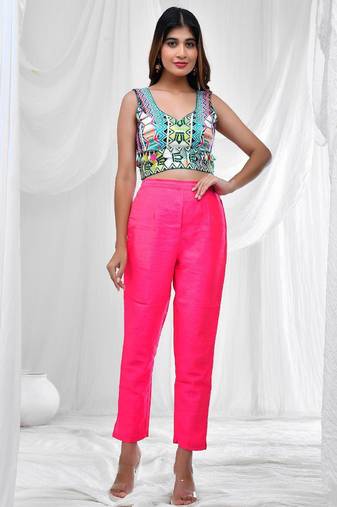 Geometric Printed Jacquard Sweetheart Neck Padded Saree Blouse