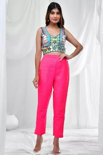 Geometric Printed Jacquard Sweetheart Neck Padded Saree Blouse