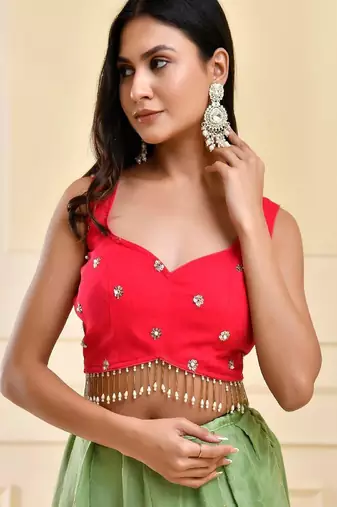 Embroidery Beads and Stones Sweet Heart Neck Padded Saree Blouse