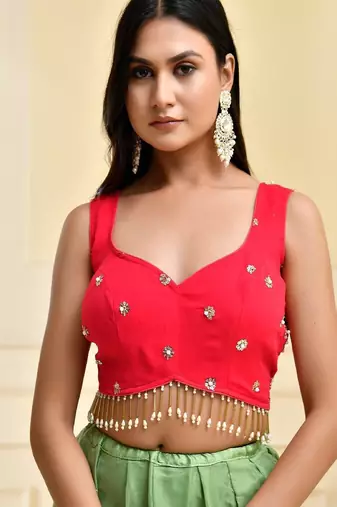 Embroidery Beads and Stones Sweet Heart Neck Padded Saree Blouse
