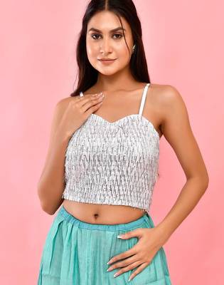Embellished Sequined Strap Padded Saree Blouse 2